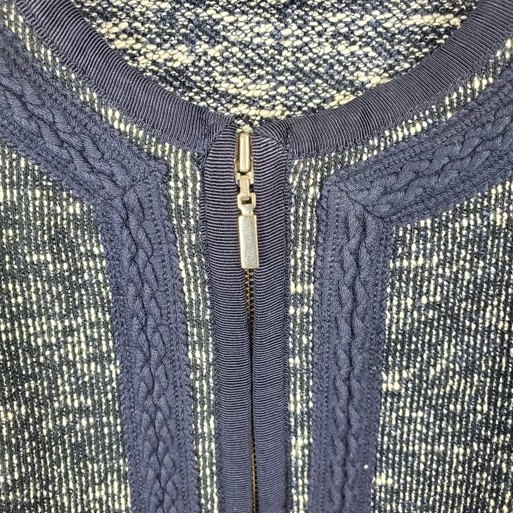 NWOT Talbots Womens Size 12 Navy Blue/White Tweed Zip Blazer Jacket